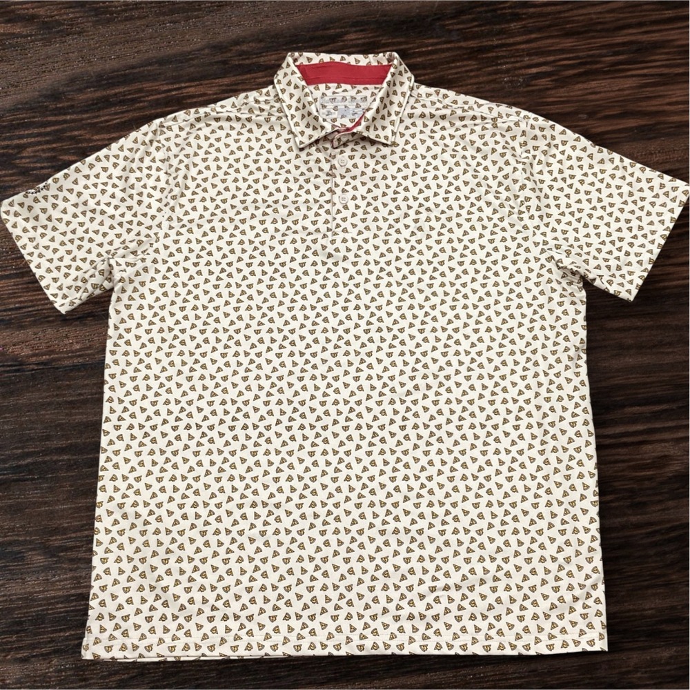 Barstool Sports Mens XL Pizza Slice Print Performance Golf Polo Shirt One Bite